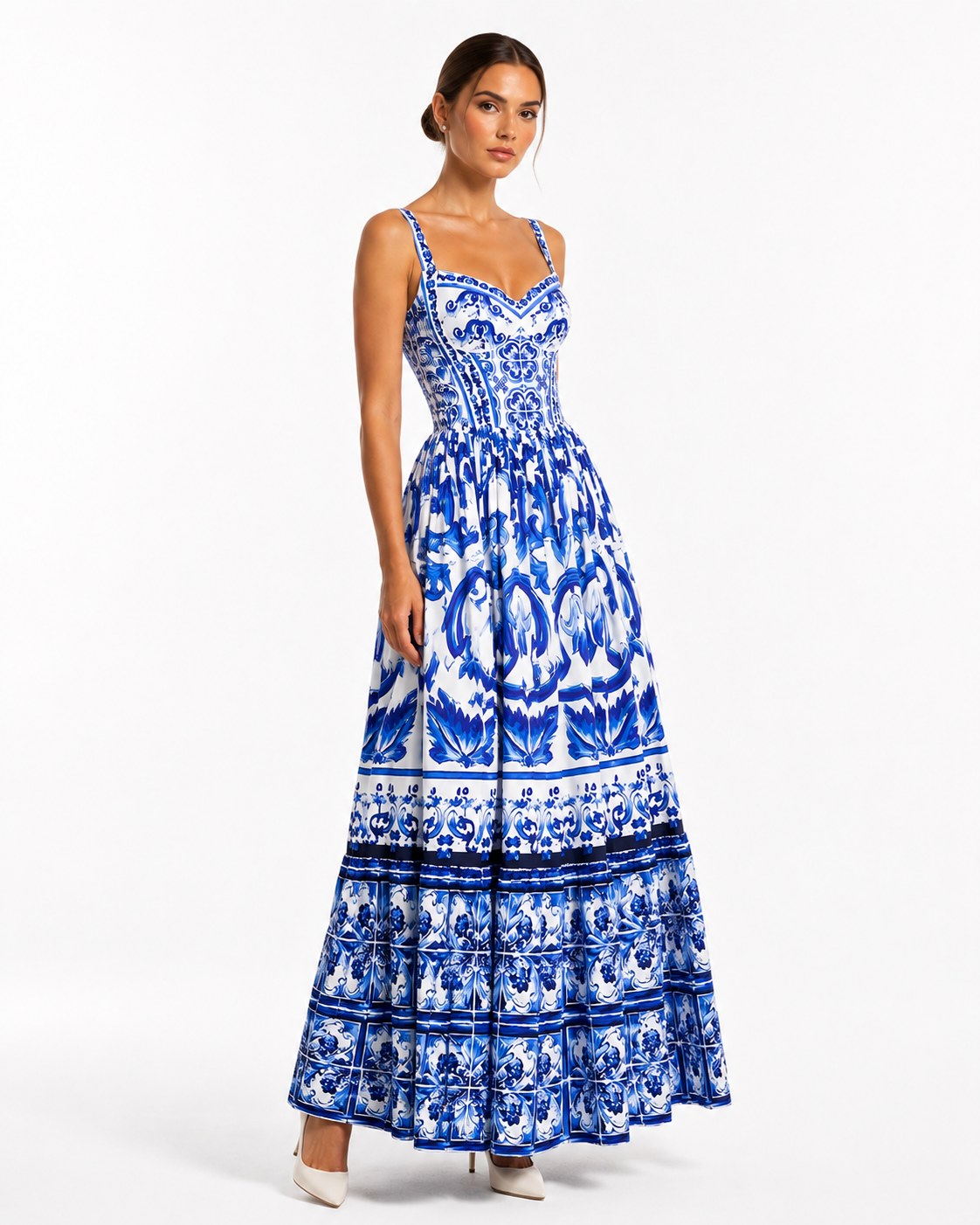 Menton Porcelain Print Midi Dress