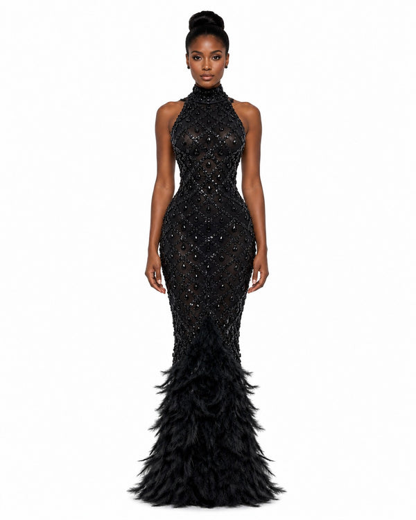 Gassin Feather Gown on model