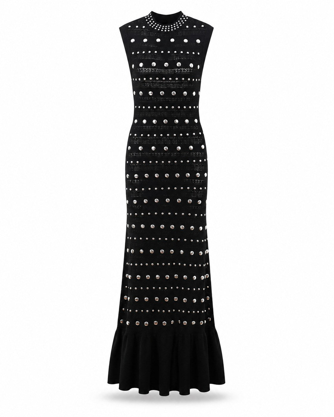 Vestido largo cola de pez negro con perlas Frioul