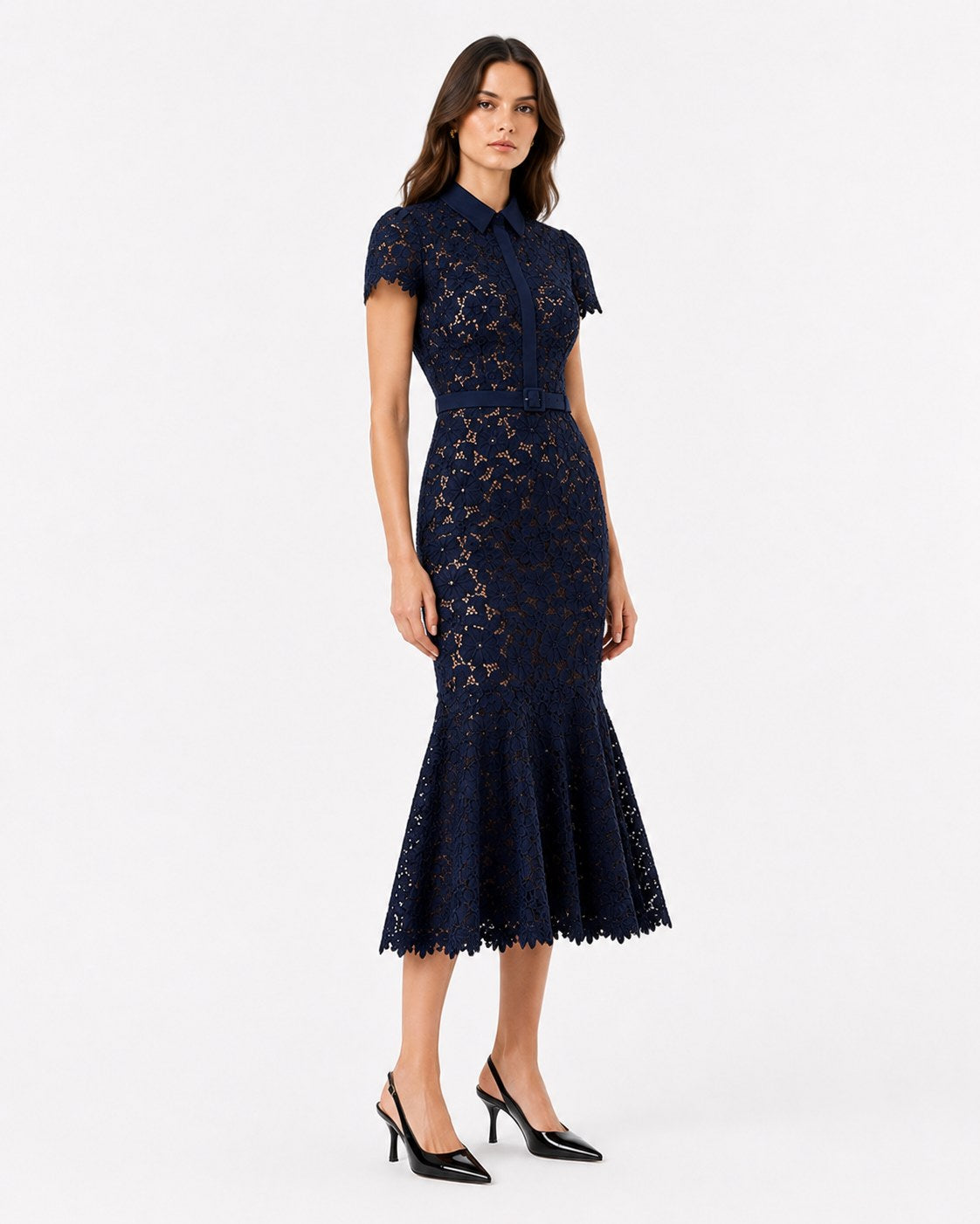 Lucéram Spitzen-Midikleid mit Fischschwanzsaum