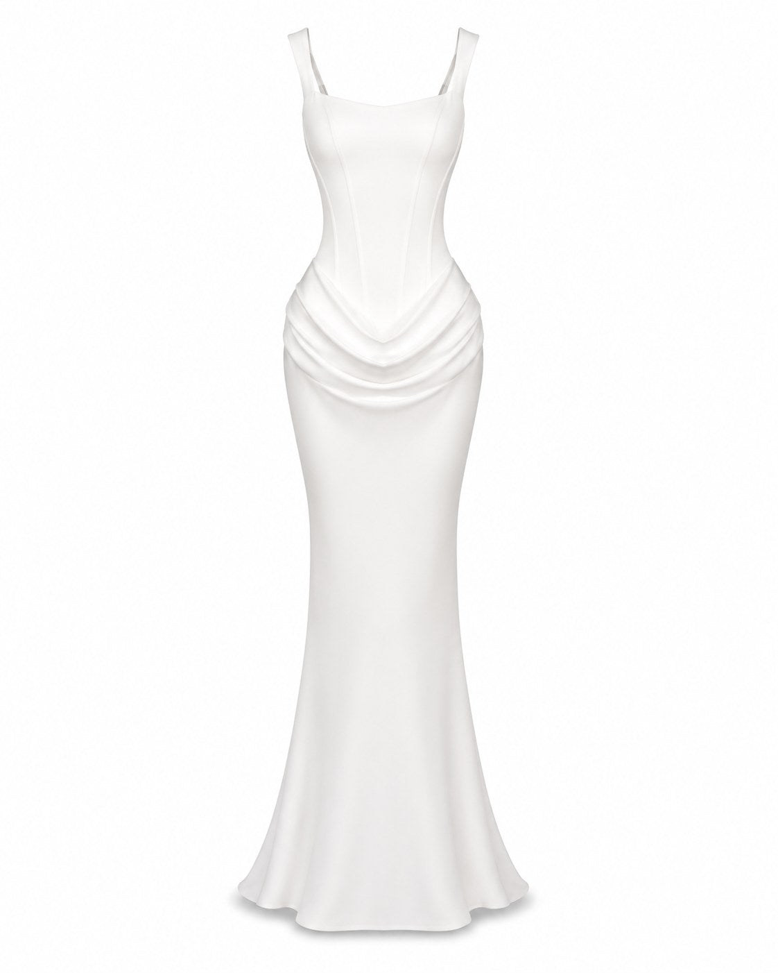 Èze-Bord Drapiertes Satin-Abendkleid