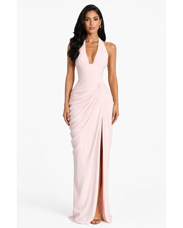 Cannes Halter Gown on model