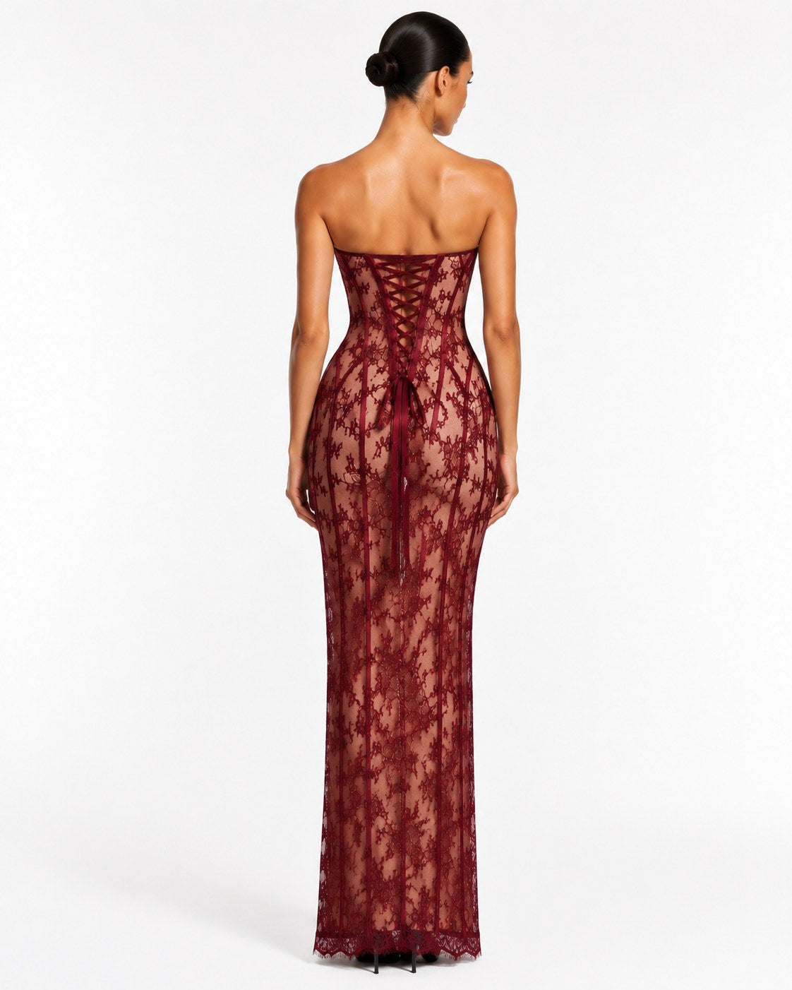 Vestido largo Contes de encaje con corpiño