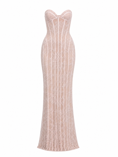 Rosalie Lace Corset Gown – Baby Pink