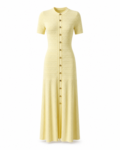 Mérindol Butter Yellow Button Knit Maxi Dress