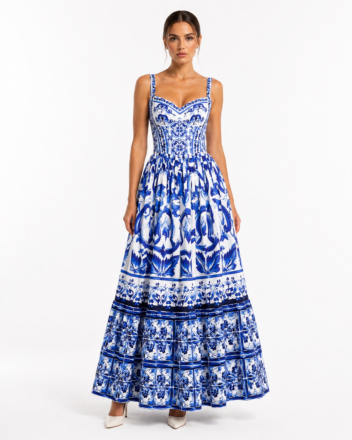 Menton Porcelain Print Midi Dress