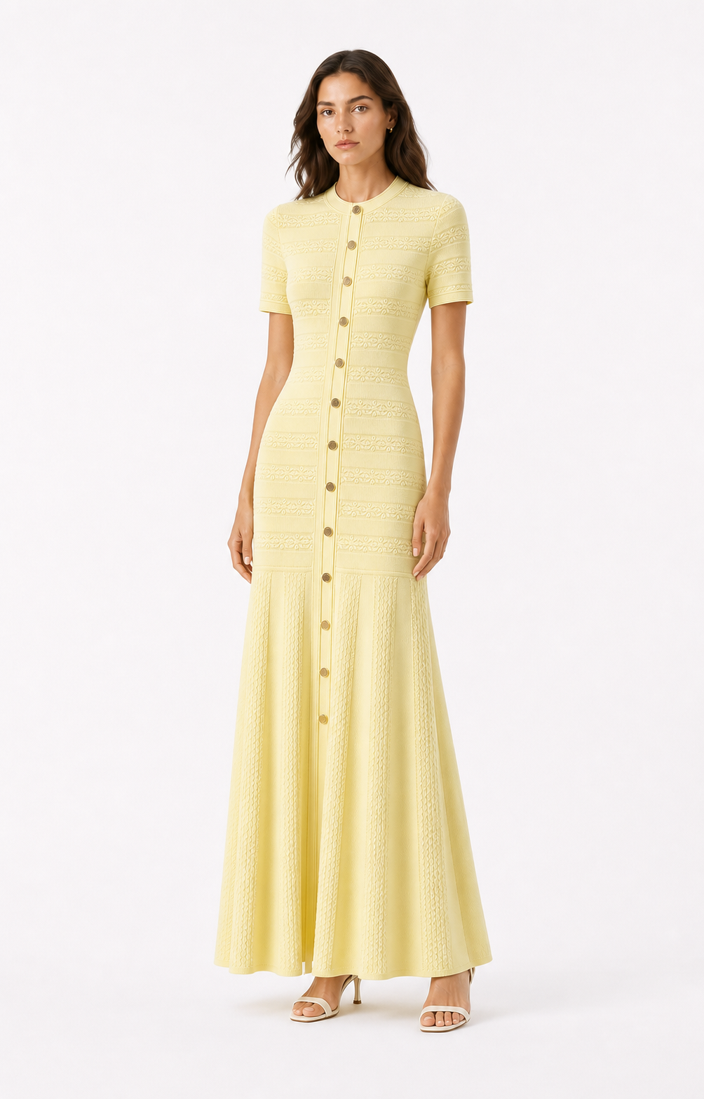 Mérindol Butter Yellow Button Knit Maxi Dress