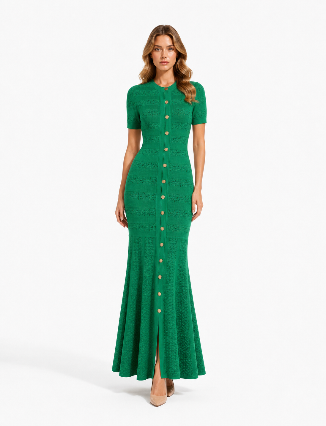 Mérindol Emerald Button Knit Maxi Dress