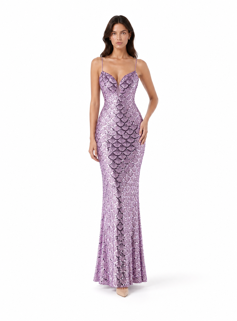 Saorge Sequin Fishtail Gown on model