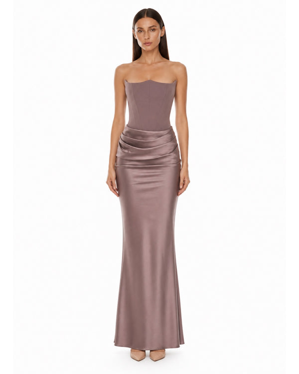 La-Môle Taupe Gown on model