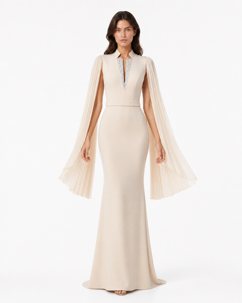 Cotignac Cape Gown on model