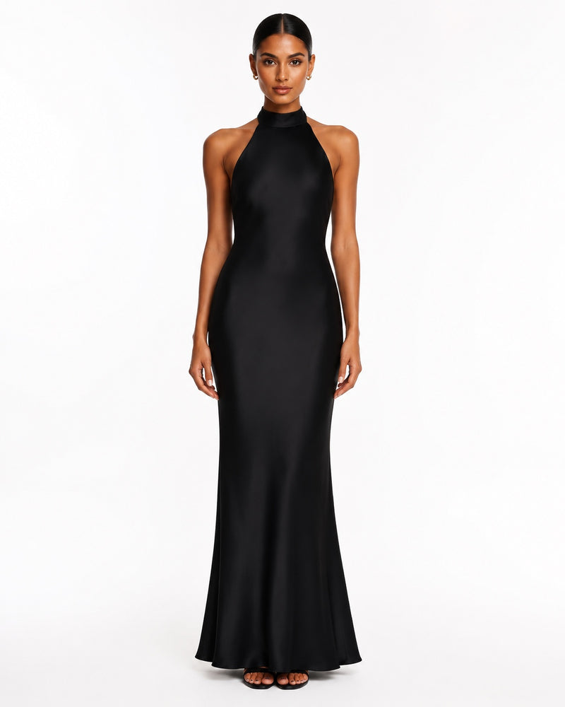 Bormes Satin Gown on model