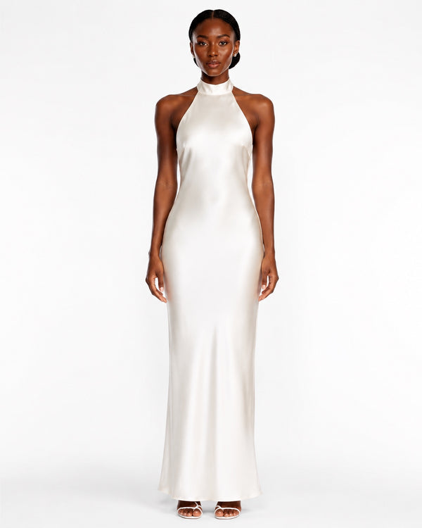 Carqueiranne Satin Gown on model