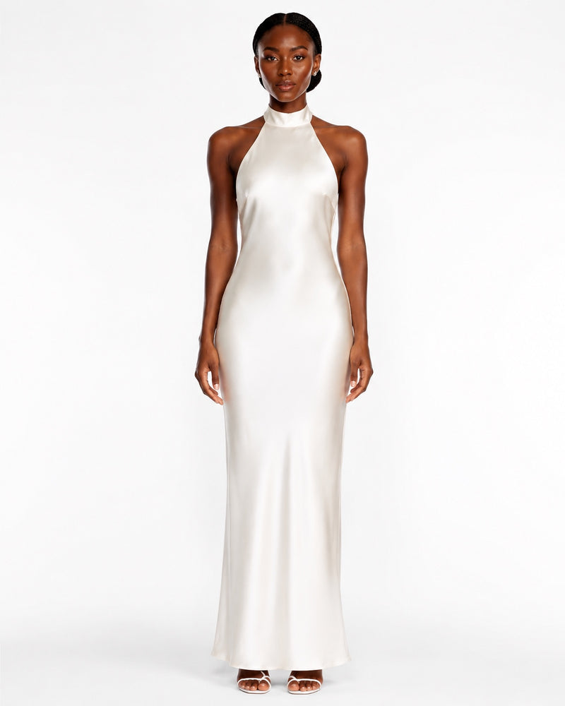 Carqueiranne Satin Gown on model
