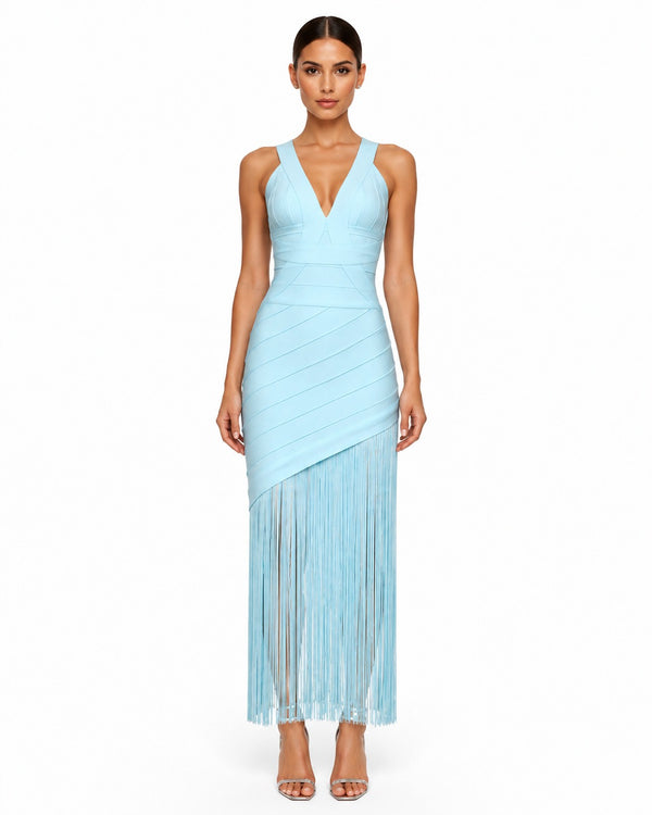 Lavandou Fringe Gown on model