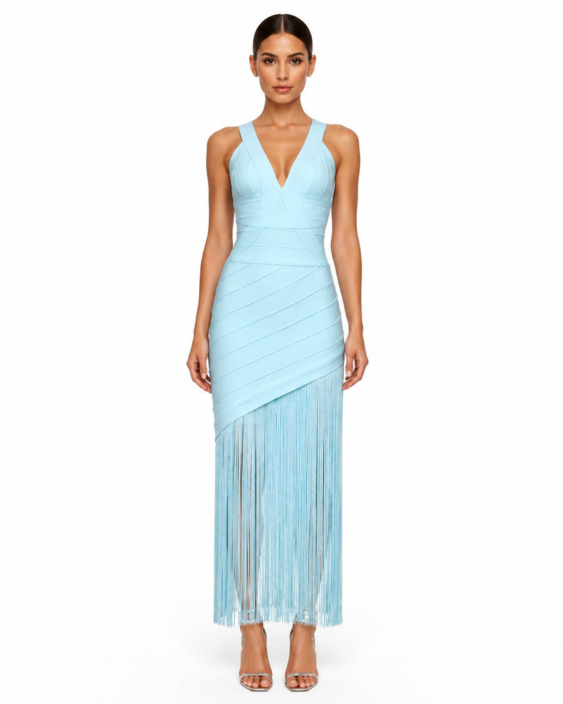 Lavandou Fringe Gown on model