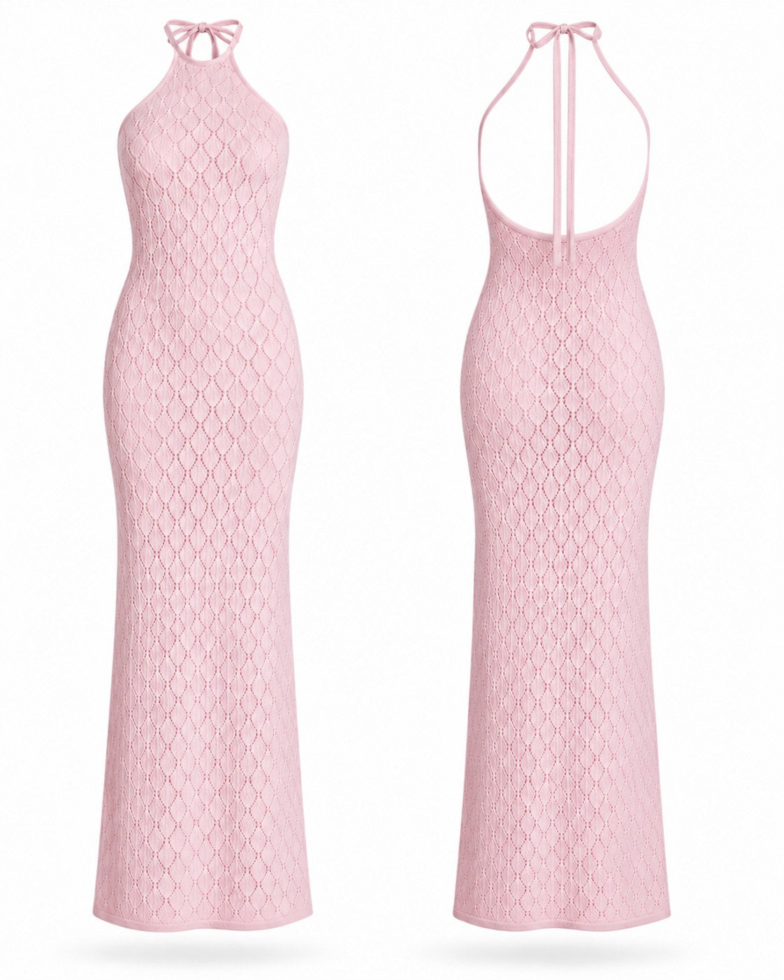 Gassin Pointelle Knit Halter Maxi Dress