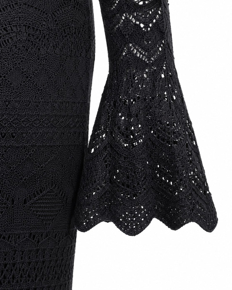 Endoume Black Lace Fishtail Maxi Dress on model