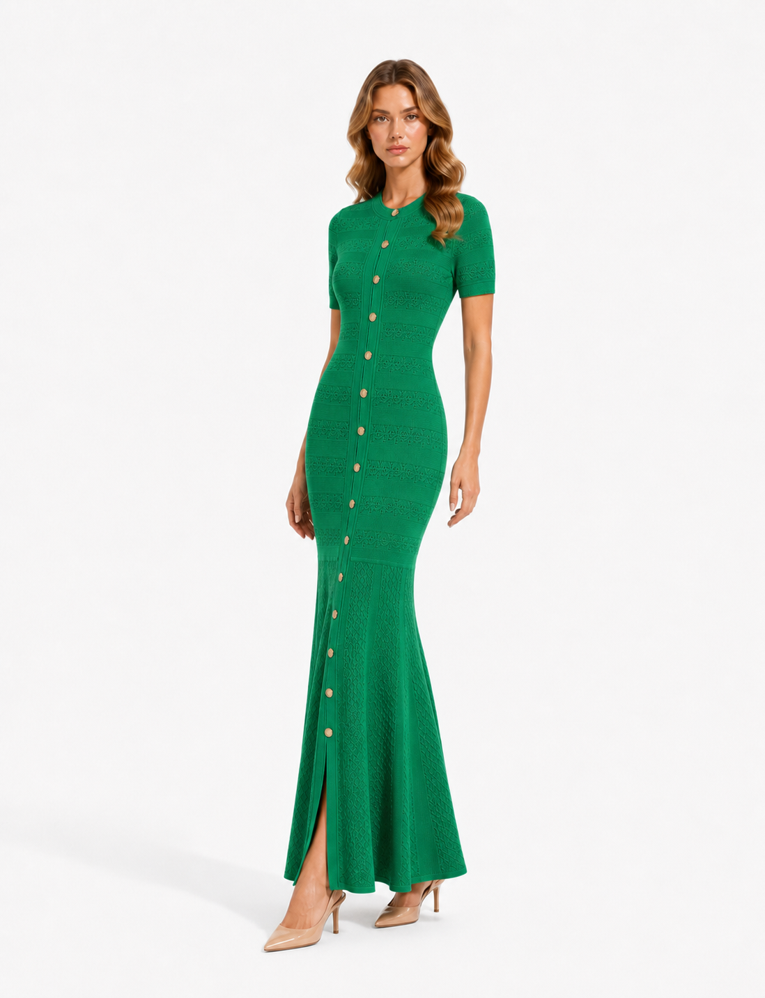 Mérindol Emerald Button Knit Maxi Dress