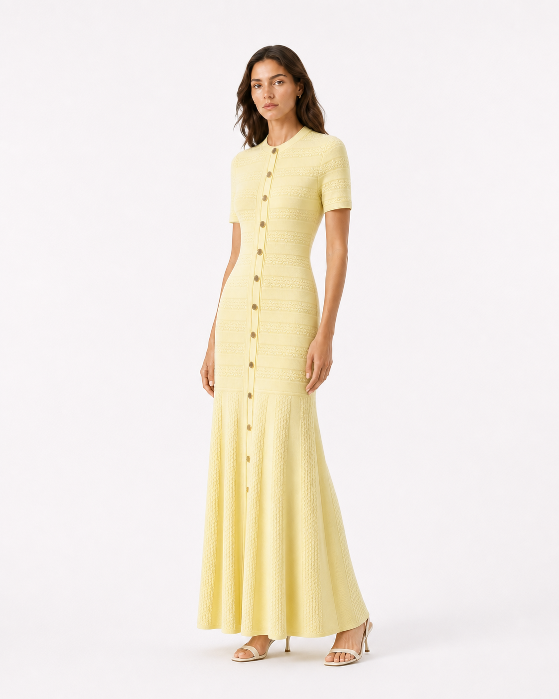 Mérindol Butter Yellow Button Knit Maxi Dress