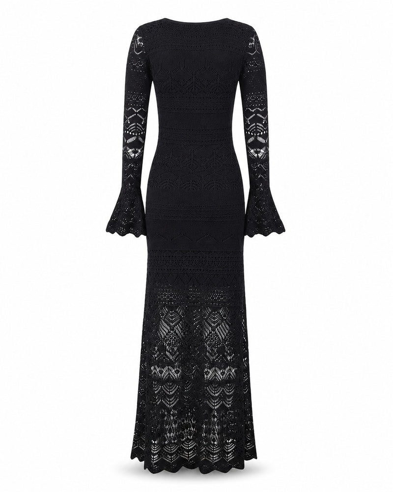Endoume Black Lace Fishtail Maxi Dress