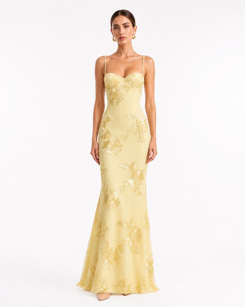 Brégançon Appliqué Gown on model