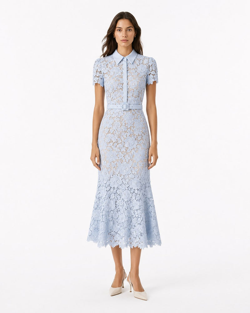 Gorbio Lace Fishtail Midi Dress on model