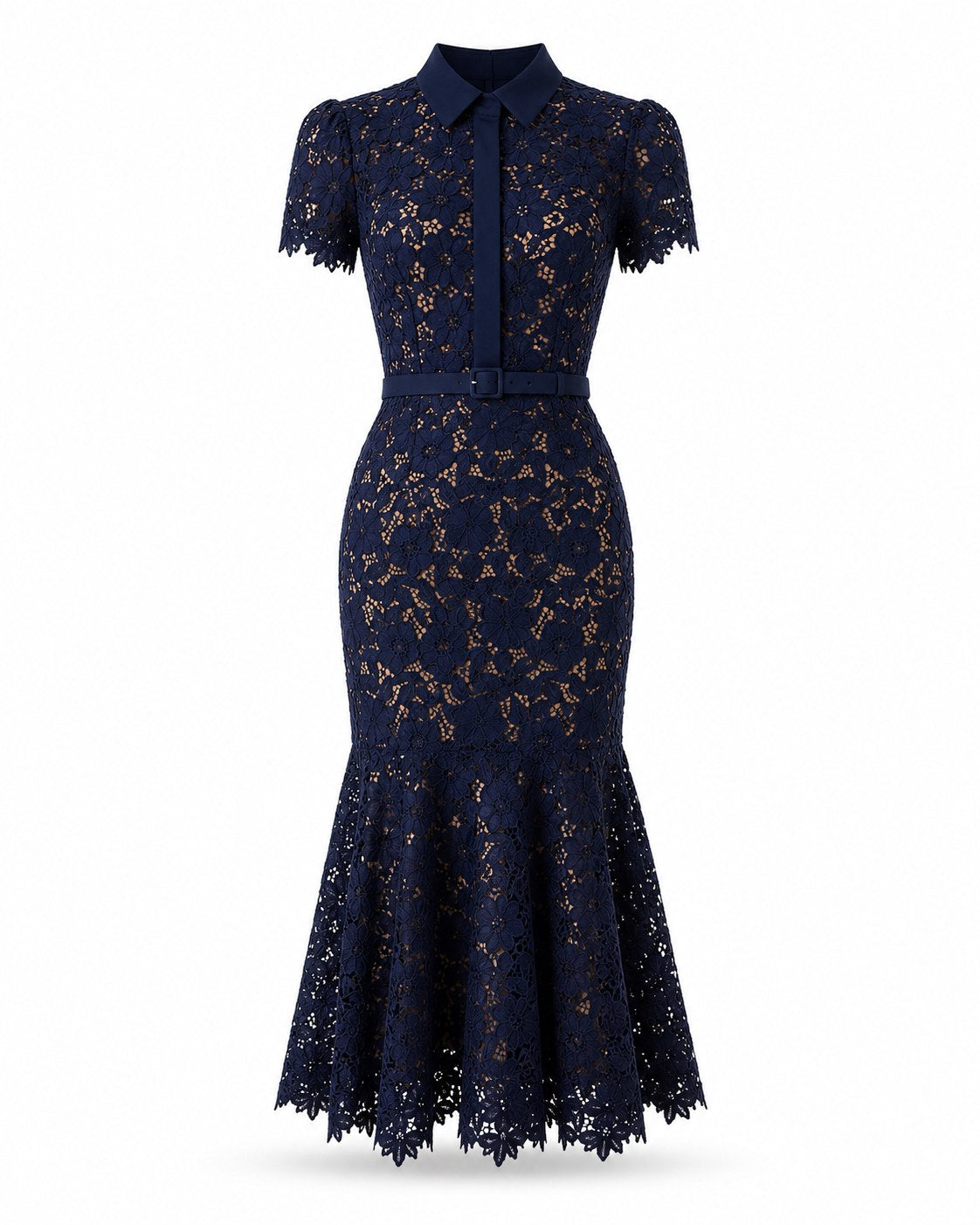 Lucéram Spitzen-Midikleid mit Fischschwanzsaum