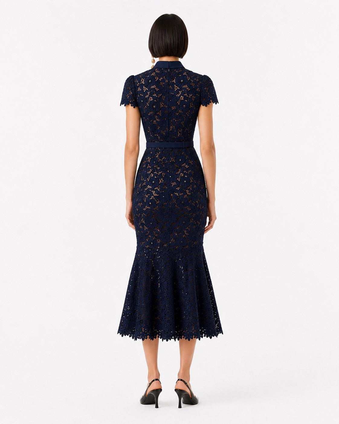 Lucéram Spitzen-Midikleid mit Fischschwanzsaum