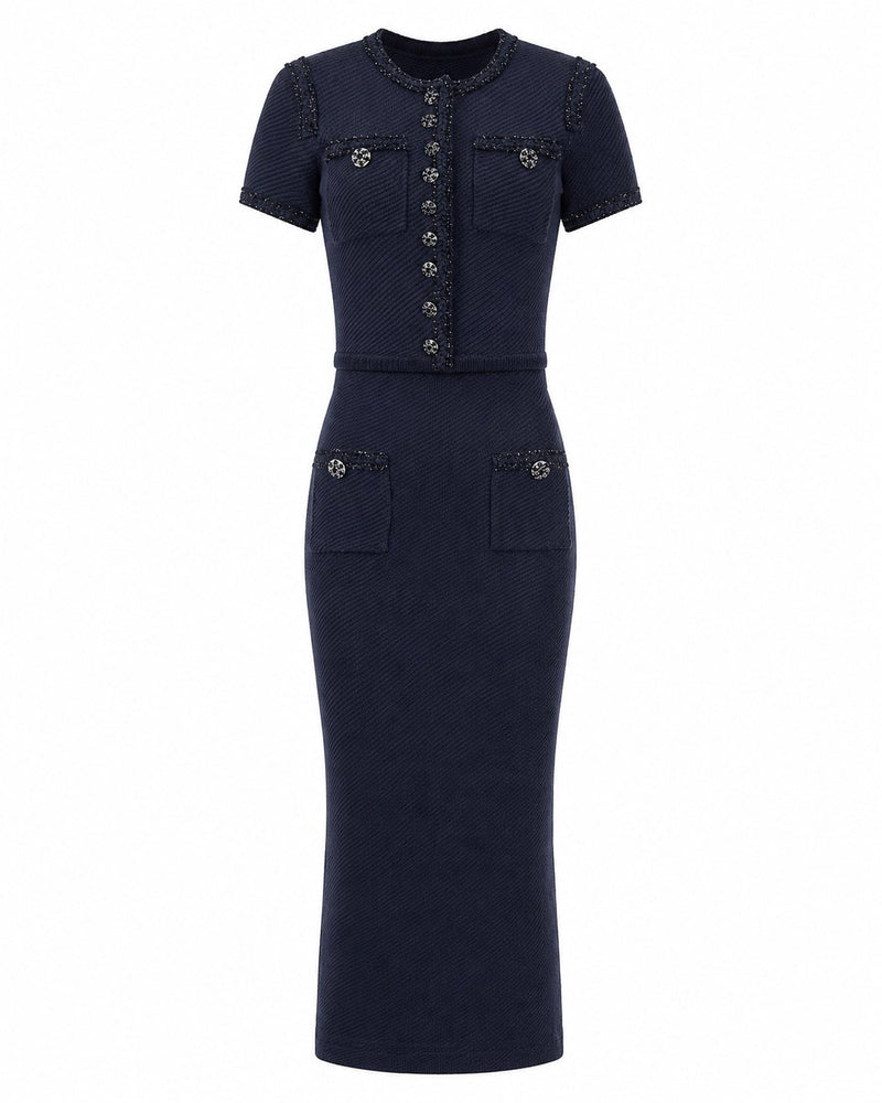 Grimaud Navy Knit Set on model
