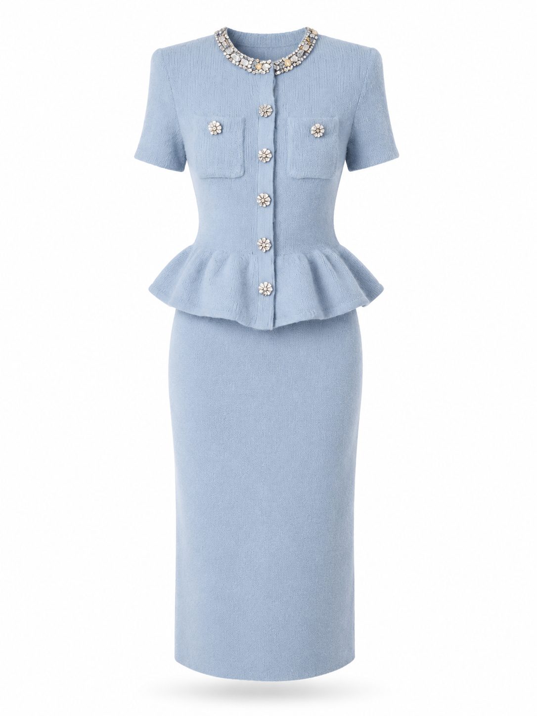 Azure Peplum Midi Dress