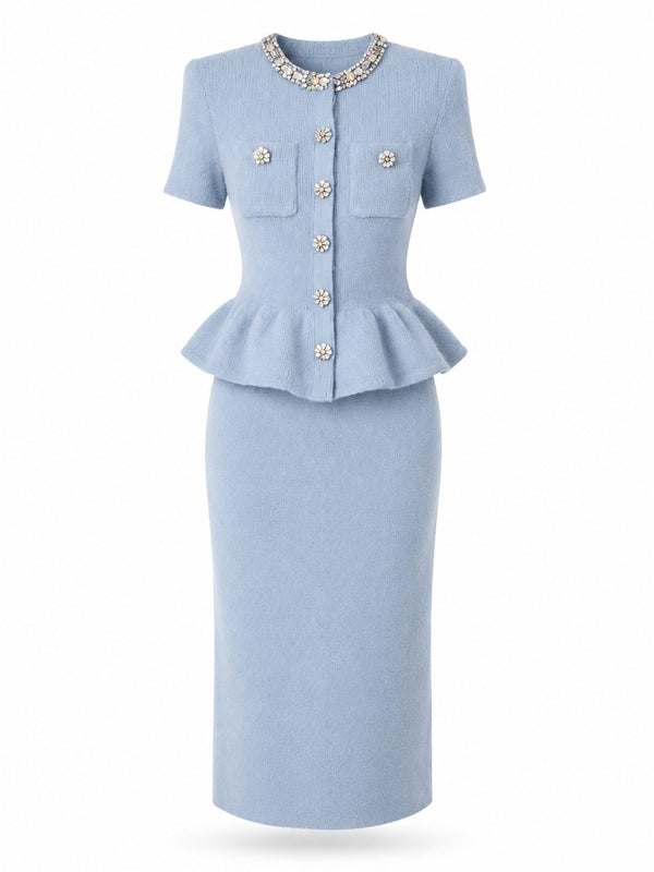 Azure Peplum Midi Dress
