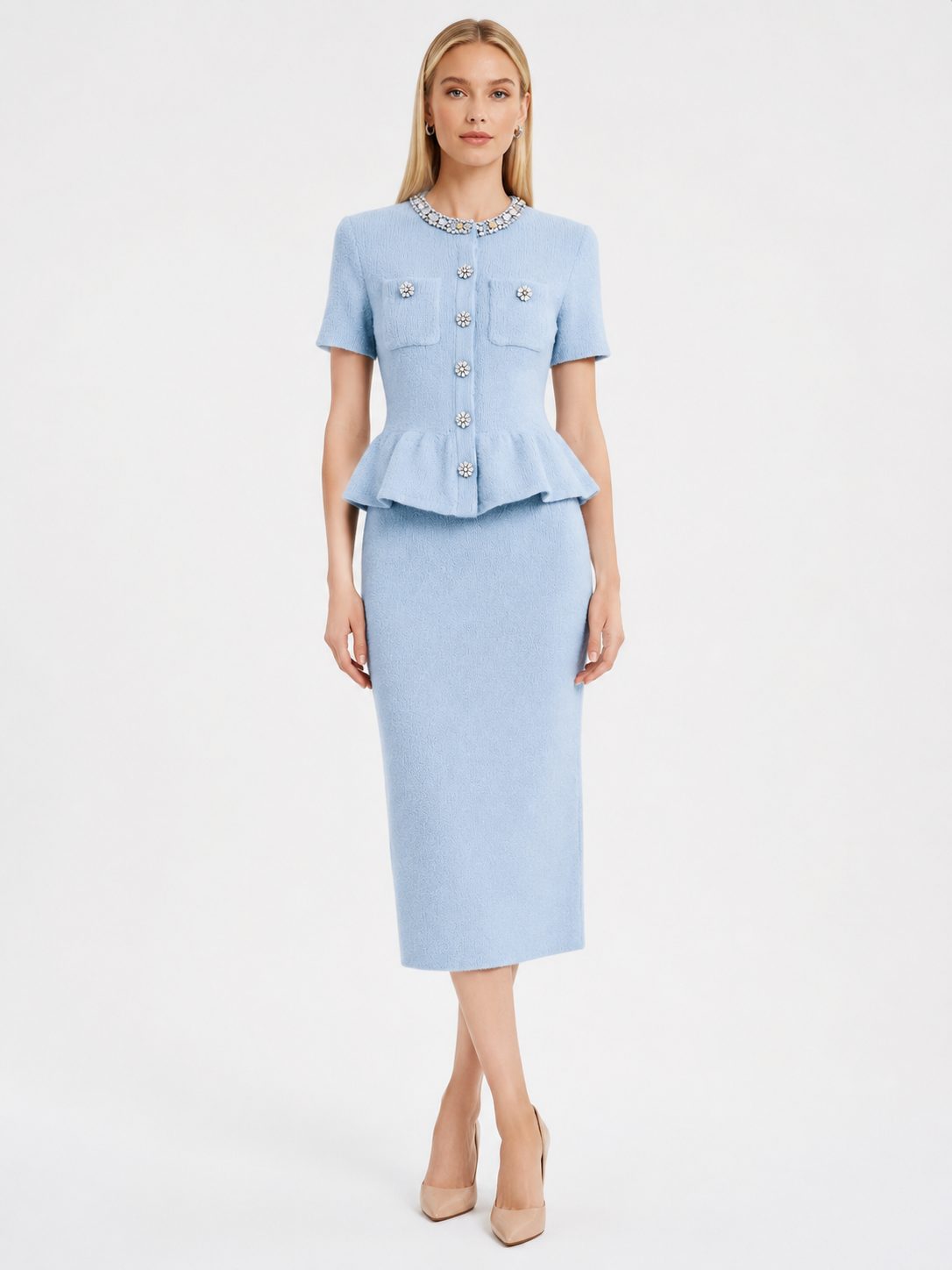 Azure Peplum Midi Dress