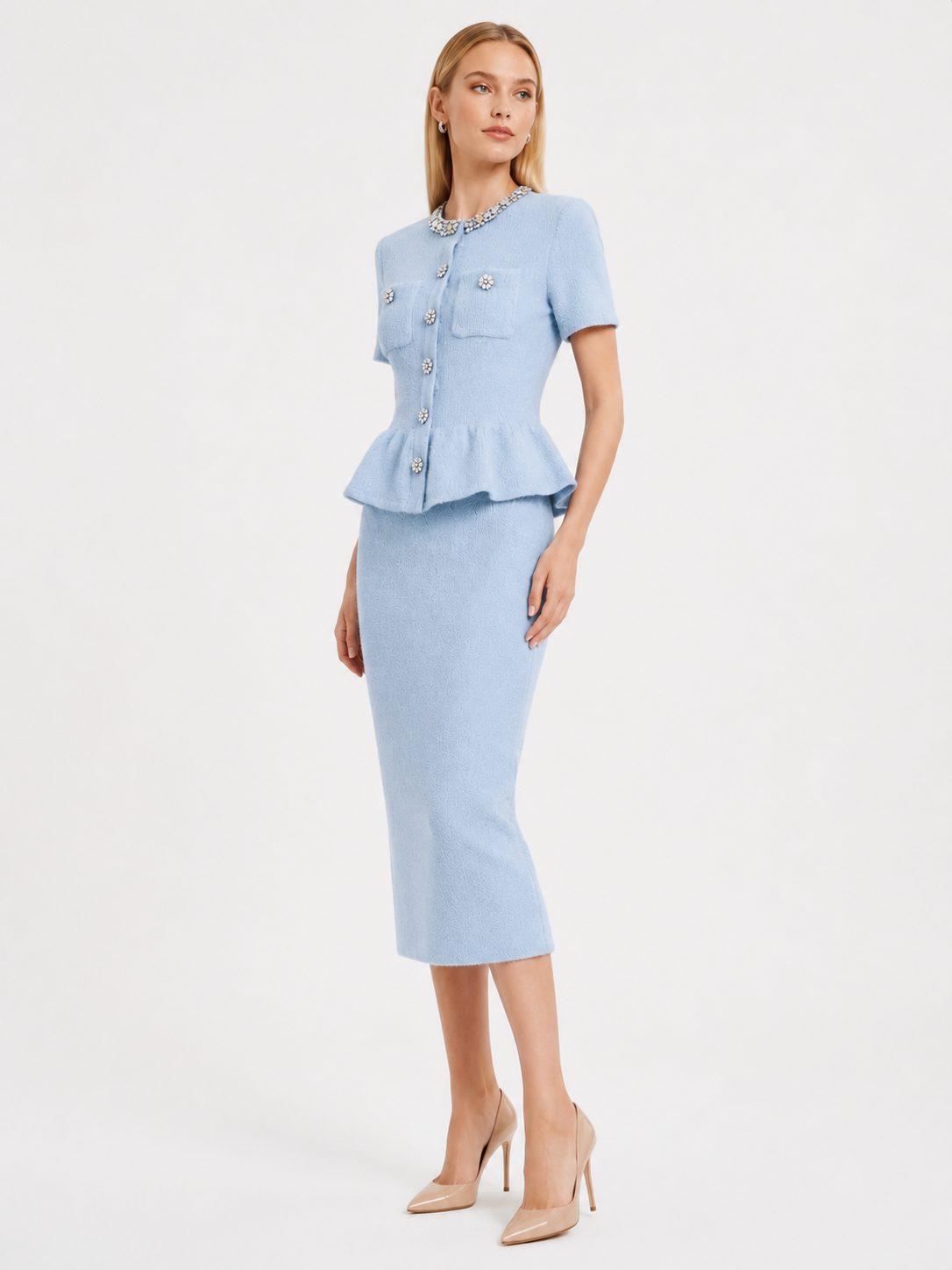 Azure Peplum Midi Dress