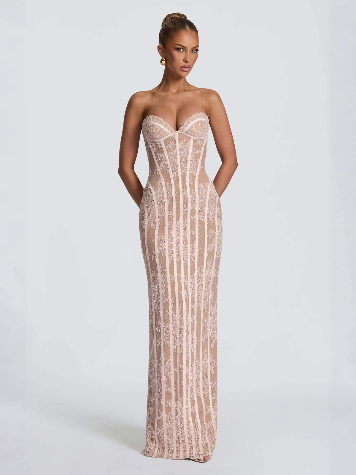 Rosalie Lace Corset Gown – Baby Pink