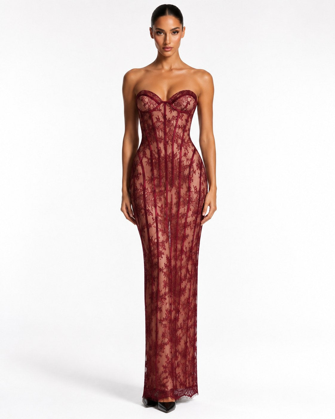 Vestido largo Contes de encaje con corpiño