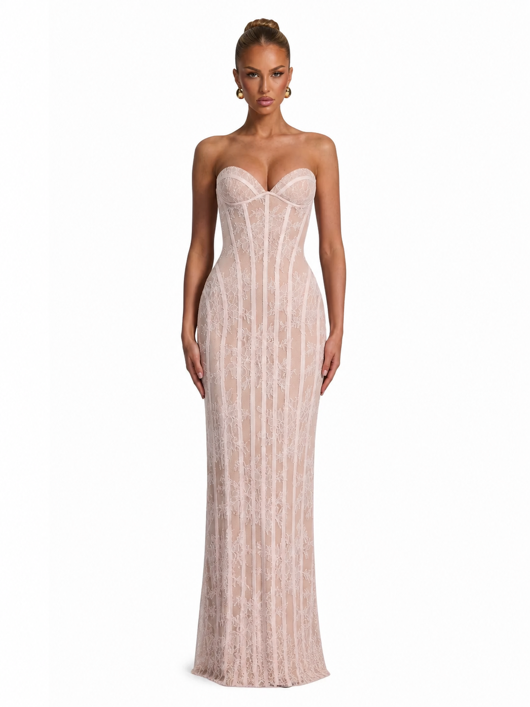 Rosalie Lace Corset Gown – Baby Pink