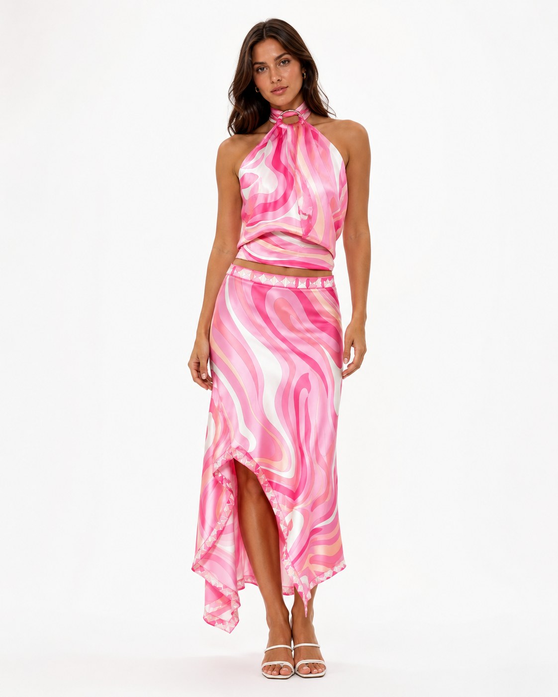 Vestido midi halter estampado Flamant