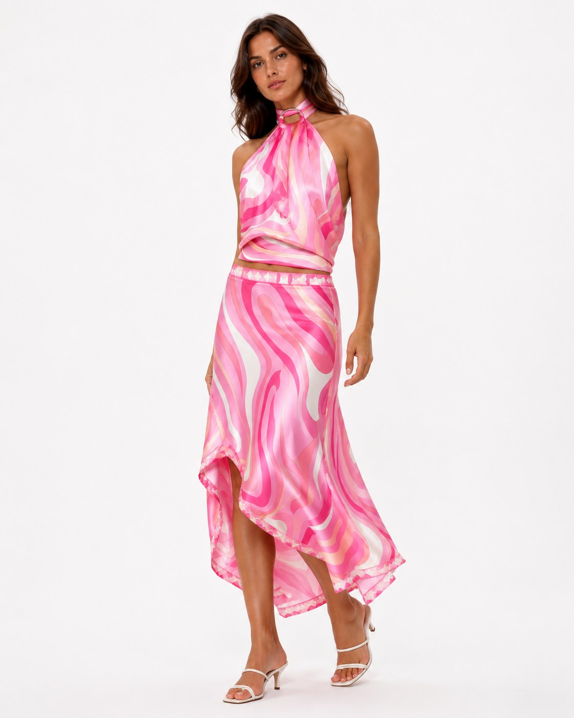 Vestido midi halter estampado Flamant