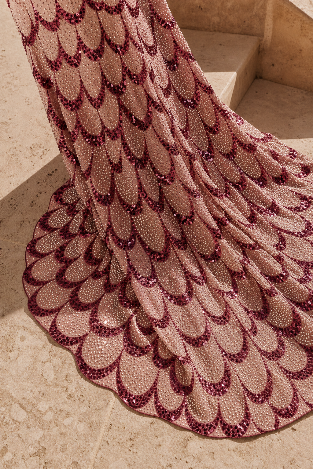 Close-up of the final embellished fabric finish
