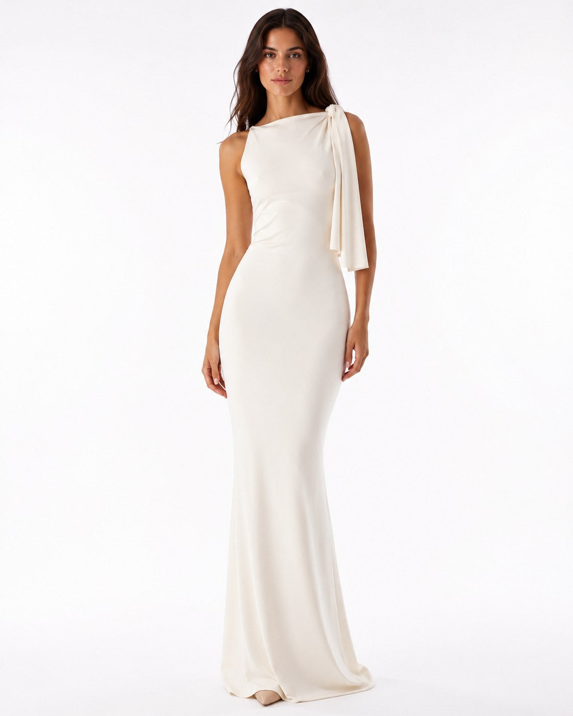 One-Shoulder-Abendkleid Ivoire