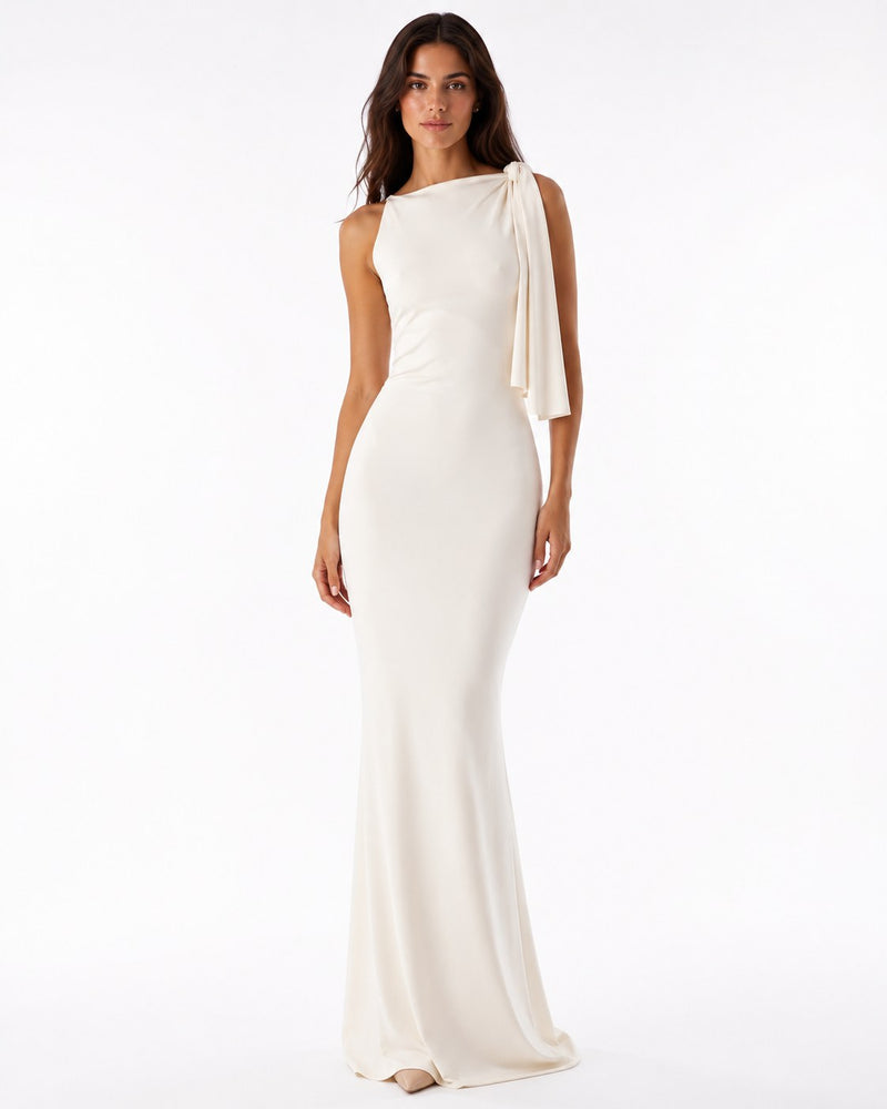 Ivoire One-Shoulder Gown on model