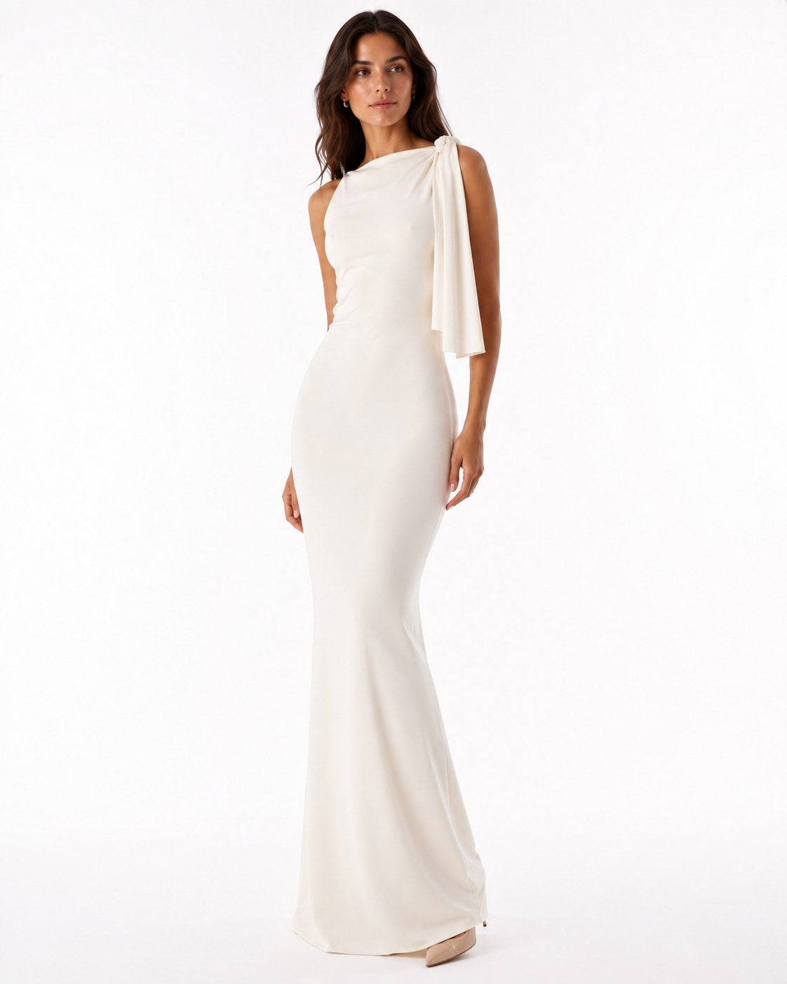 One-Shoulder-Abendkleid Ivoire
