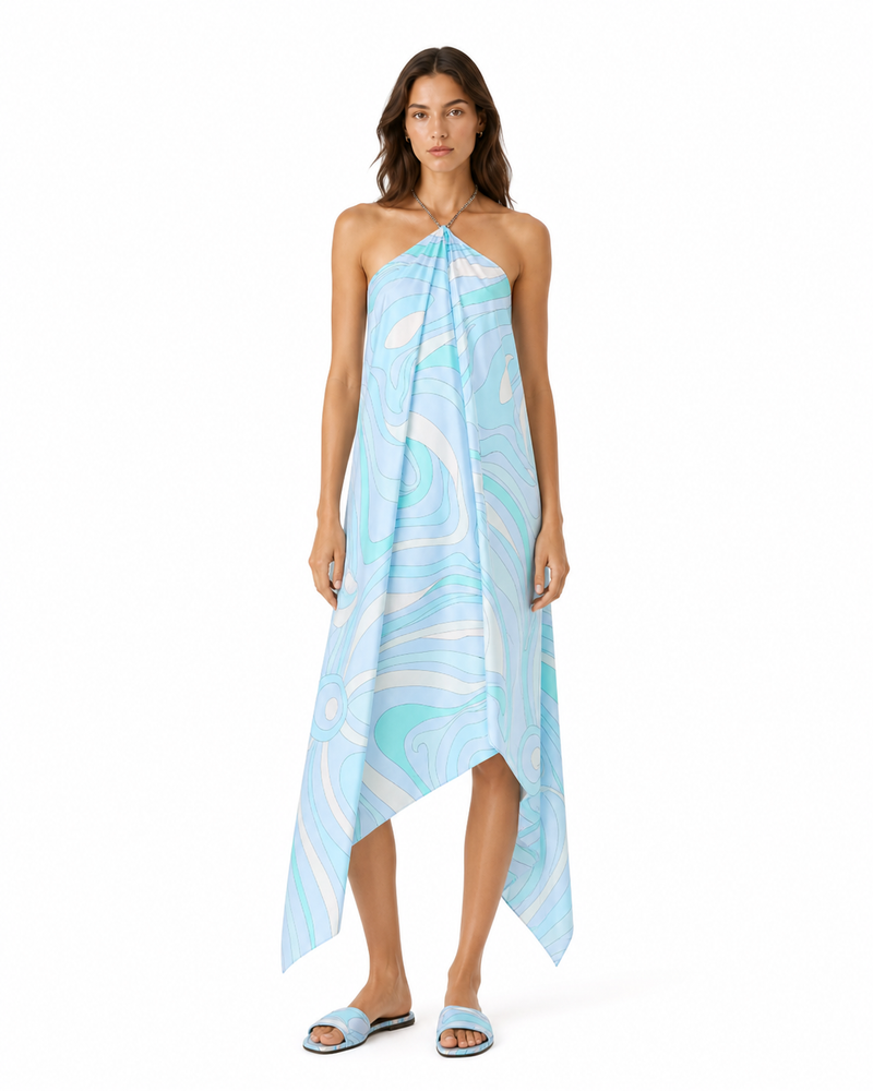 Villefranche Scarf Halter Dress on model