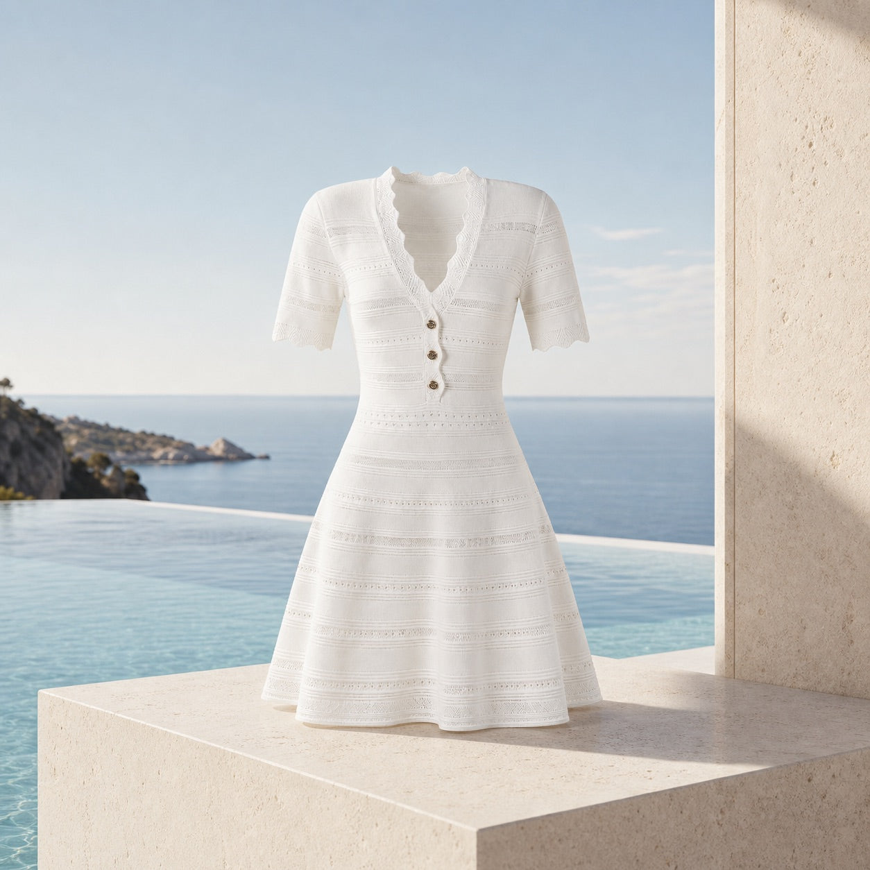 Èze Button Mini Dress lifestyle editorial